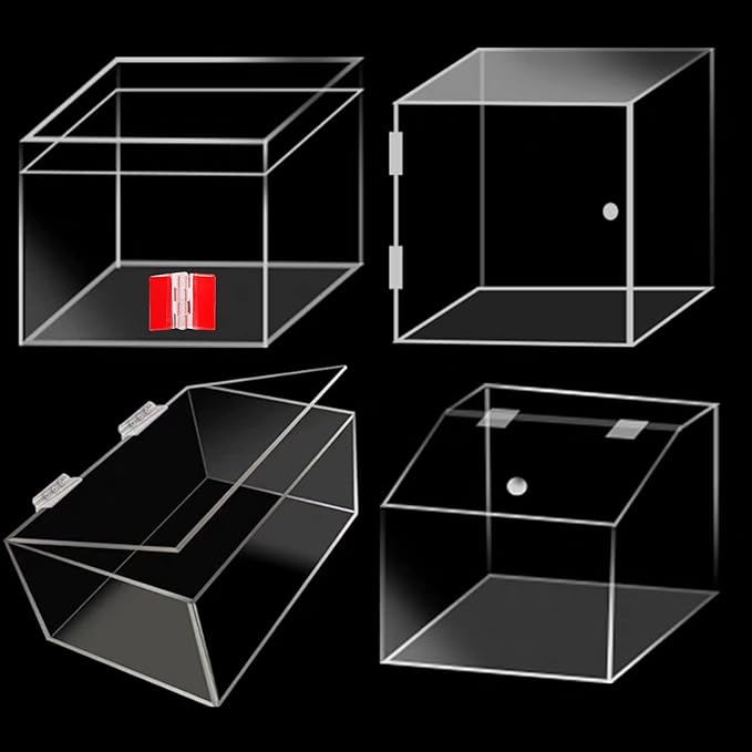 4 Pcs Transparent Plastic Hinges - Acrylic Piano Hinge Self-Adhesive Tools for Cabinet & Drawer Furniture DIY Display Stand (65x40 mm)