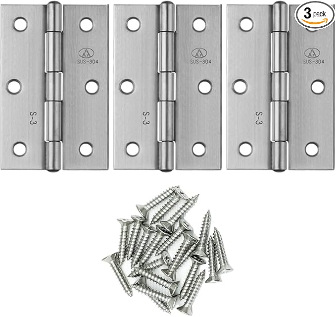 3pcs 304 Stainless Steel 3-inch Folding Butt Hinges Home Furniture Hardware Door Hinges for Door Case Lid Wooden Box Chest (75mm x 50mm x 1.5mm)