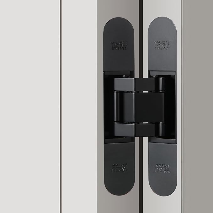 YAGU 6.5 inch Hidden Door Hinge 3 Way Adjustable Invisible Hinges for Doors Zinc Alloy Secret Door Hinges Concealed Door Butt Hinge 180 Degree Swing Black Door Hinge 1PC