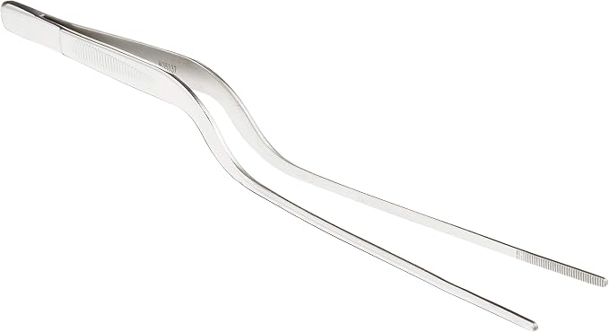 Mercer Culinary 18-8 Stainless Steel Chef Plating Tongs, Offset Tip, 7-7/8 Inch