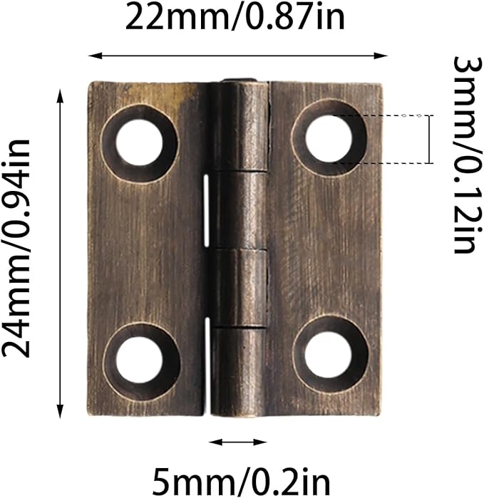 8 Pcs 22mmx24mm / 0.87" x 0.94" Bronze Mini Hinges, 1 Inch Solid Brass Folding Butt Hinge, Cabinet Hinge for Jewelry Box, Drawer Cabinet Furniture