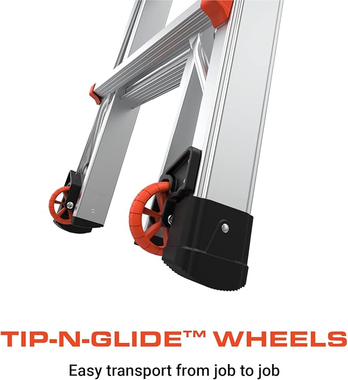 Little Giant Ladders Velocity 17-Ft Folding Multi-Position Ladder, Aluminum, 300 lb Load Capacity, Type 1A Extra Heavy Duty, 18-Ft Reach, with Ratchet Levelers and Wheels (15417-801)