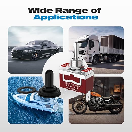 Momentary Toggle Switch, Malictele SPDT 3Pin (ON)-Off-(ON) Marine Toggle Switch 12VDC 30A/250VAC 15A Heavy Duty 3 Way with Waterproof Cap for Auto Car Boat- 4 Pack