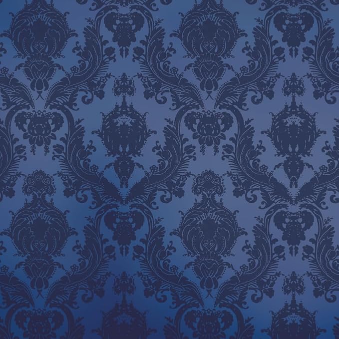 Tempaper Textured Metallic Blue Damsel Removable Peel and Stick Damask Wallpaper, 20.5 in X 16.5 ft, Made in the USA