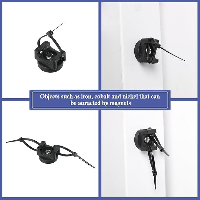 Yookeer 40 Pcs Magnetic Zip Tie Mount Base Black Magnetic Cable Clips Wire Holder Multipurpose Cable Ties Management Base Electrical Supplies for Wire (22 mm)