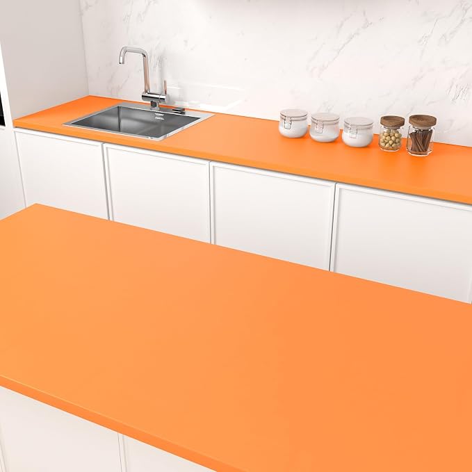 Orange Wallpaper Solid Orange Peel and Stick Wallpaper 17.7"x120" Contact Paper for Cabinets and Drawers, Solid Color Removable Vinyl Wrap Wall Paper for Bedroom Wall