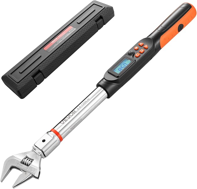VEVOR Torque Wrench 0-1.5 in Adjustable Jaw Opening Digital Torque Wrench, Open-End Jaw, 4 Display Units, ±2% Accuracy, LCD Screen, with Buzzer and LED Indicator, for Pipe and Automotive Repair