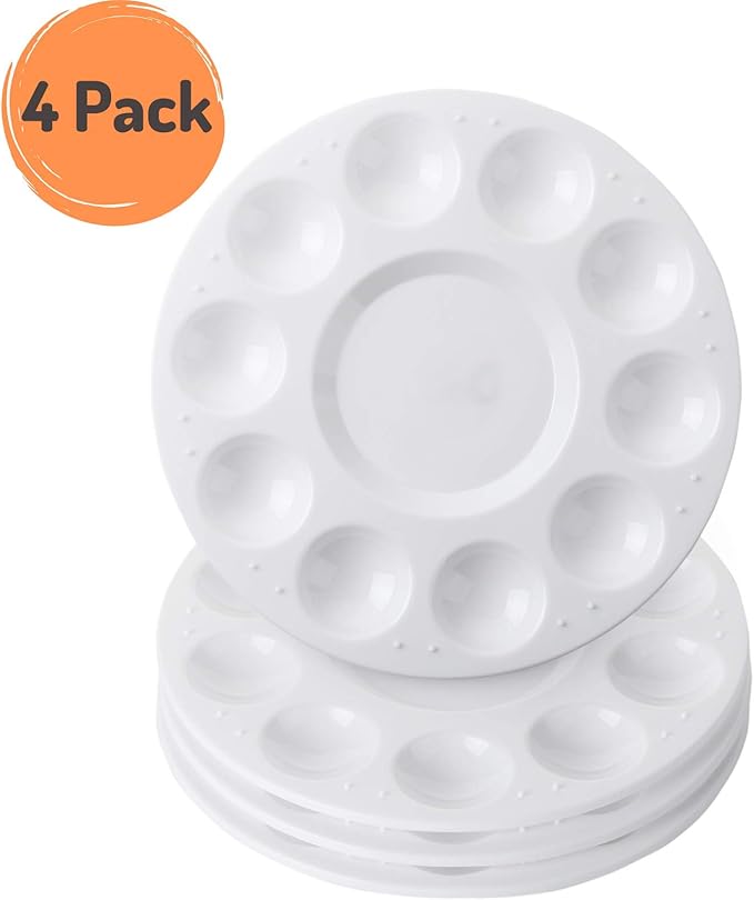 Mr. Pen- Round Paint Tray Palettes, 4 Pack, Plastic White Palettes for Students, Kids, Paint Holder, DIY Craft Class, Painting