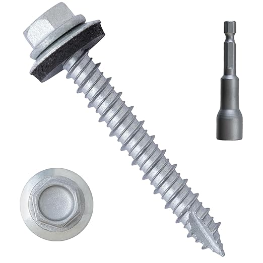 LIONMAX Metal Roofing Screws #14 x 2 Inch, 300-PCS, Rustproof Coating Hex Head Sheet Metal Roof Screws, Rubber Washer, Sharp Point, Metal to Wood Siding Screw, Hex Socket Included