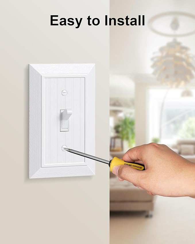 6-Pack Classic Beadboard Single Toggle Light Switch Cover Plate, Unbreakable Polycarbonate Decorative Switch Plate Covers, Pure White 1 Gang Wall Plate