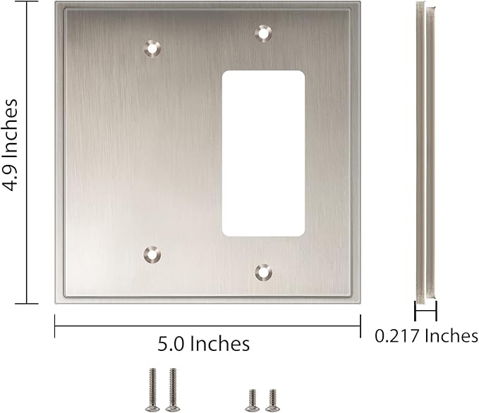 Henne Bery Soft Modern Decorative Wall Plate Switch Plate Outlet Cover (Blank/Decorator, Satin Nickel)