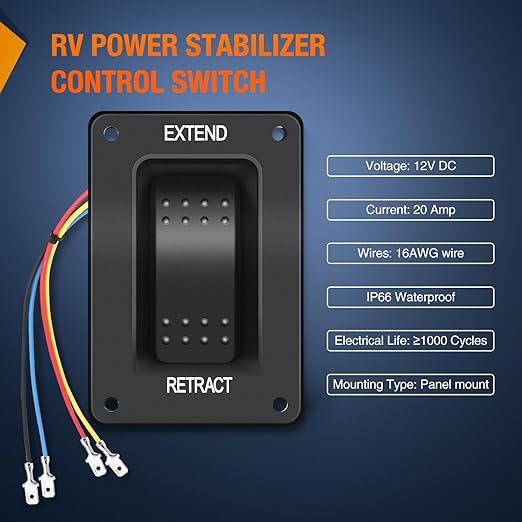 Nilight RV Electric Stabilizer Jack Switch Power Rocker Switches Extend Retract ON Off ON Momentary Waterproof with Harness for Trailer Boat Truck Linear Actuator