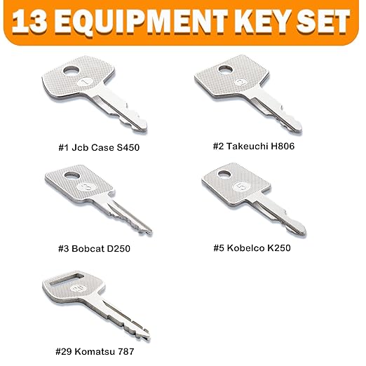 13 Contractors Heavy Equipment Keys Master Set, Construction Agricultural Equipment Ignition Keys for CAT Caterpillar Komatsu JD Lucas New Holland Bobcat JCB Case Hitachi Hyster Takeuchi Kobelco