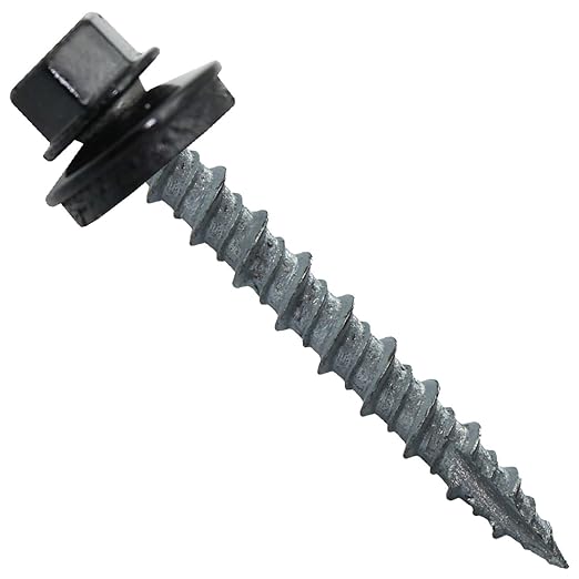 10 x 1-1/2" Black Metal Roofing Screws - Hex Washer Head- Self-Starting/Tapping - EPDM Washer. 1 x 250 Count Bag - 250 Screws