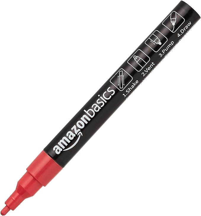 Amazon Basics Bullet/Chisel Reversible Tip Chalk Markers, Fine Point, 8-Pack, Bright Colors
