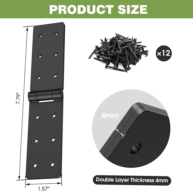 Heavy Duty Gate Hinges,270° Solid Double Layer Folding Butt Hinges with Electroplating for Heavy Plywood, Backyard Wood Gates and Fence(4 Pack)
