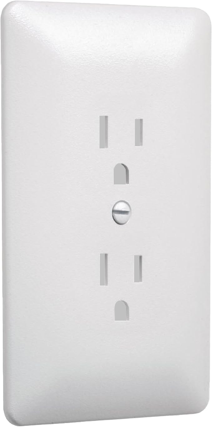 TayMac 2000W MASQUE 2000 Mid-size White 1-Gang Decorator Grounded Duplex Wall Plate, Paintable Outlet Cover Replaces Old Wall Plate