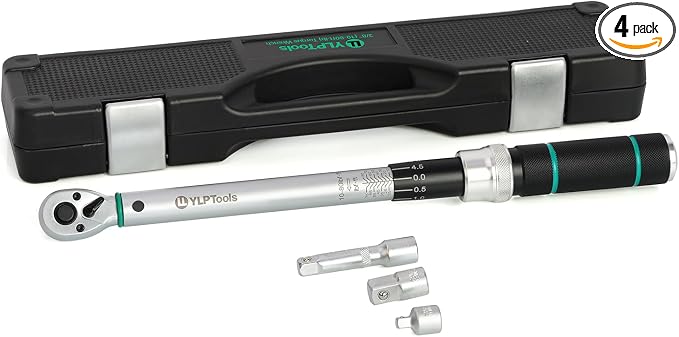 4-Piece Torque Wrench Set – 3/8" Drive Click Torque Wrench (10–80 ft-lb), 1/4" & 1/2" Drive Adapters, 3-Inch Extension Bar, ±3% Accuracy, Chrome Vanadium Steel, Includes Storage Case