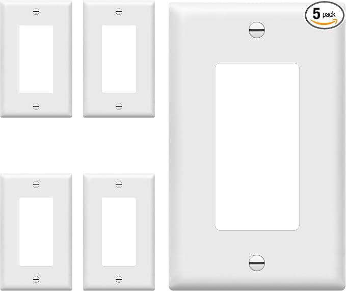 ENERLITES Decorator Light Switch or Receptacle Outlet Wall Plate, Size 1-Gang 4.50 Inches x 2.76 Inches, Unbreakable Polycarbonate Thermoplastic, 8831-W-5PCS, White (5 Pack), UL Listed