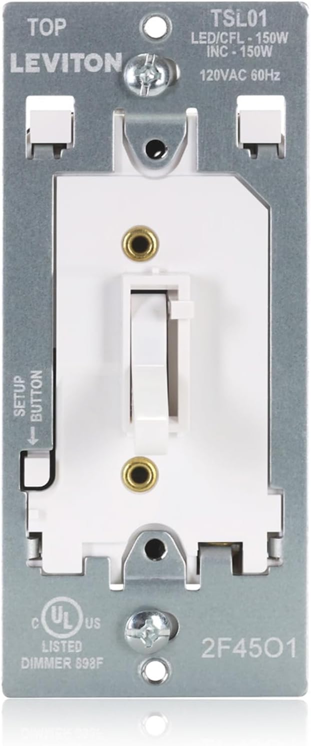 Leviton Toggle Slide LED Advanced Dimmer Switch for 150W Dimmable LED, Halogen and Incandescent Bulbs and Fixtures, TSL01-W, White