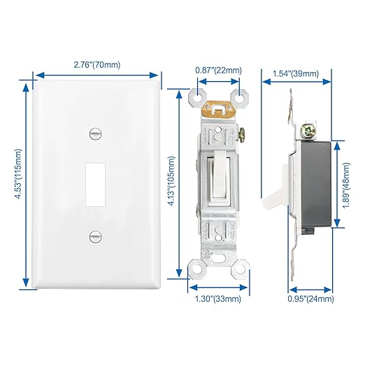 Baomain 2-Pack 15 Amp Toggle Light Switch with Wall Plate, Single Pole, Residential/Commercial Grade, On/Off Switch, Glossy White, UL Certified