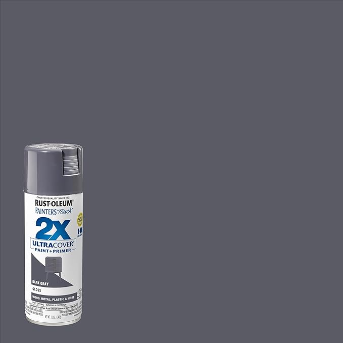 Rust-Oleum 334031-2PK Painter's Touch 2X Ultra Cover Spray Paint, 12 oz, Gloss Dark Gray, 2 Pack