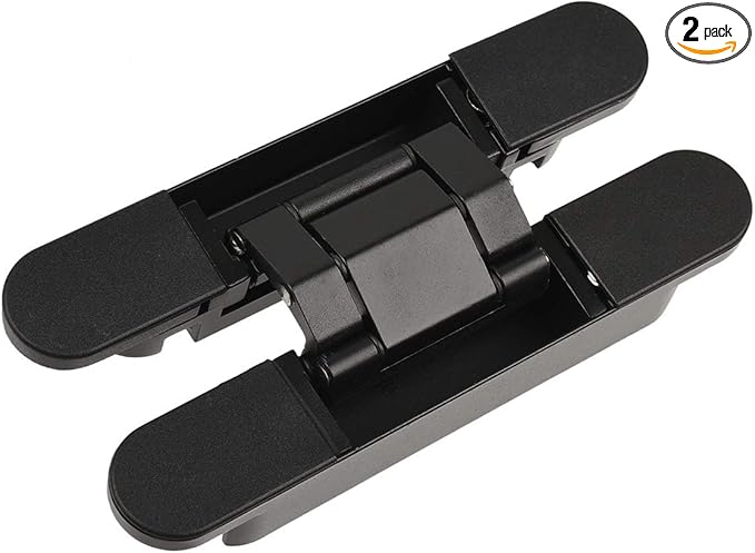 TamBee Hidden Hinges Concealed Door Hinge - Black, Zinc Alloy, Invisible, 3 Way Adjustable for Hidden Door, Bookcase Door and Secret Doors 6 Inch (1 Hinge)