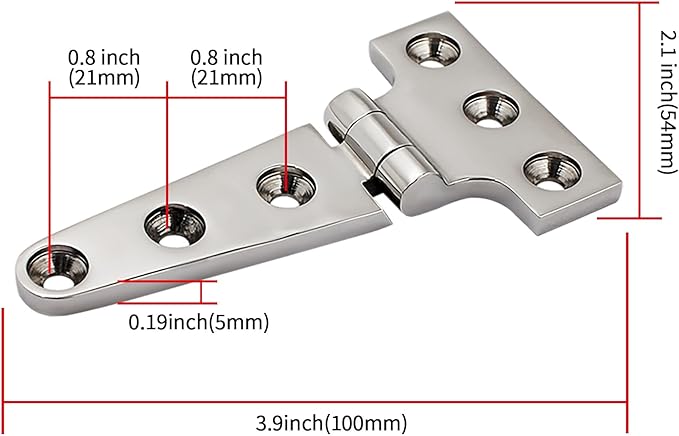316 Stainless Steel T Hinges Marine Grade 4'' x 2" Heavy Duty Boat Hatch Hinge (100 mm X 54 mm) 2 Pack Casting Cabinet Hardware Door Hinge with Screws