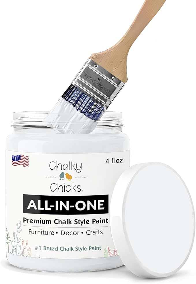 Chalky Chicks 4 Fl Oz Matte Hail White Chalk Paint for Furniture Without Sanding - No Prep Furniture Paint No Sanding All in One for Crafts, Wood, Cabinet, Walls, Metal, Dresser, Farmhouse, Cupboard