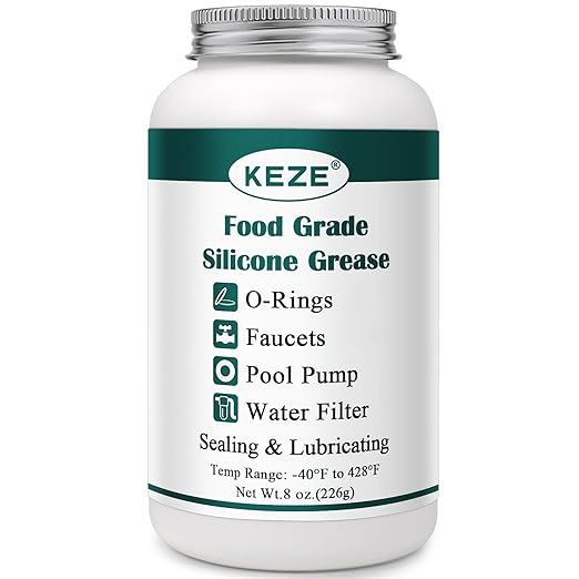 KEZE Pool Lube for O Ring Food Grade Waterproof Silicone Faucet Grease for Pool Filter Plumbing Plastic Parts Gasket Valve Rubber Seals Paste with Brush Top Can 8 OZ