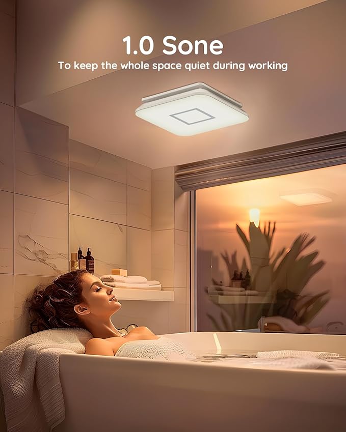 Fitop Bathroom Fan with Light，110CFM 1.0 Sones 1200lm LED Light 3000K/4000K/5000K Selectable，120V 43W Quiet Bathroom Ventilation Exhaust Fan for Shower/Restroom/Office/Home(silver)