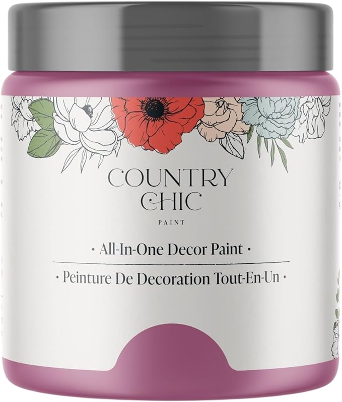 Country Chic All-in-One Chalk Paint for Furniture, Cabinets, Home Decor, Eco-Friendly, Matte Finish, Built-In Primer & Top Coat for Wood, Metal - Fragrant Blooms (Muted Bright Pink) pint (16oz)