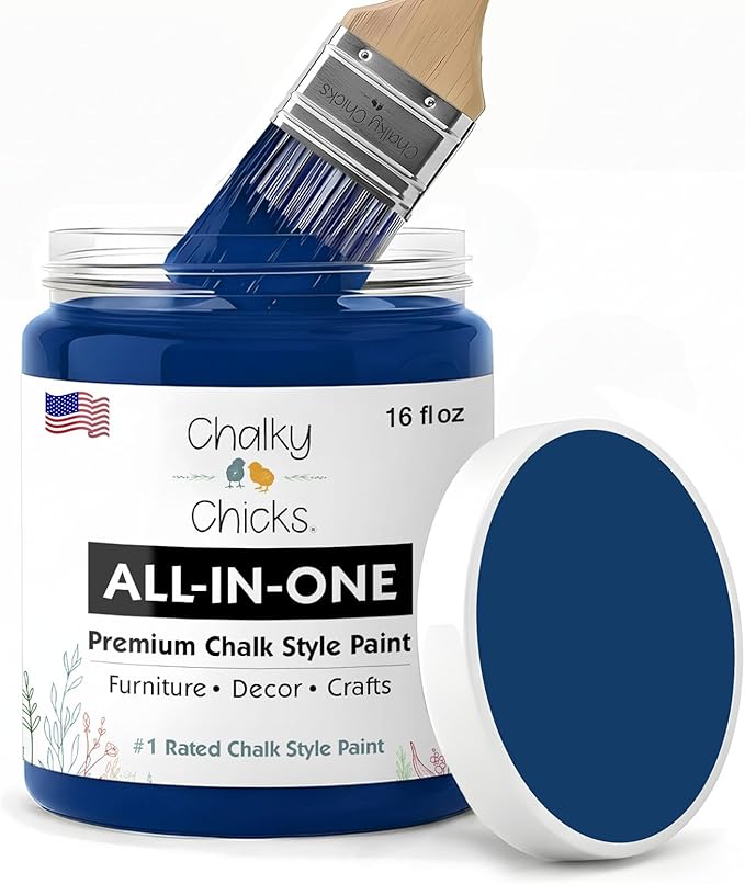 Chalky Chicks 16 Fl Oz Matte DC Blue Navy Blue Chalk Paint for Furniture Without Sanding - No Prep Furniture Paint No Sanding All in One for Crafts, Wood, Cabinet, Walls, Metal, Dresser, Farmhouse