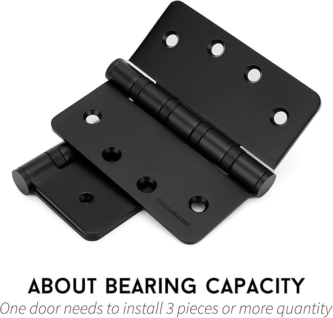 goldenwarm 3 Pack 4'' Black Ball Bearing Door Hinges – Heavy Duty Stainless Steel Hinges for Interior & Exterior Doors, 1/4'' Radius Corners