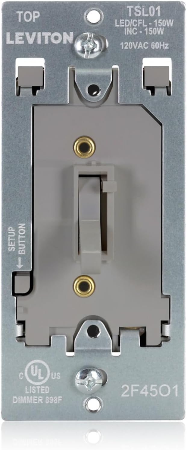 Leviton Toggle Slide LED Advanced Dimmer Switch for 150W Dimmable LED, Halogen and Incandescent Bulbs and Fixtures, TSL01-10G, Gray