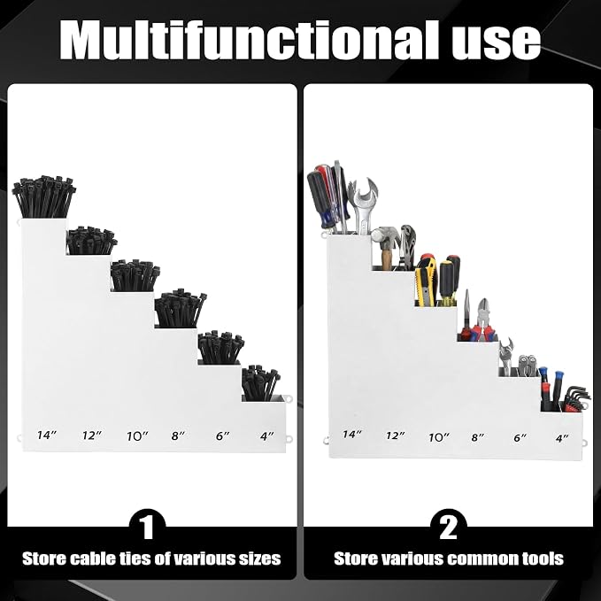 Cable Zip Tie Storage Holder Rack Metal Zip Tie Organizer Wall Mount Pockets with Screws for Workshop Shed Garage Home Ties, Ties and Tools Not Include(White,14 x 13 Inch,6 Pockets)