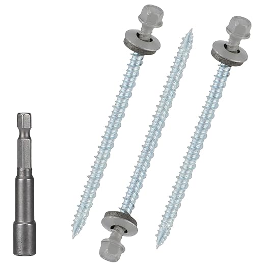 Metal Roofing Screws 10 x 3 inch, Gray Hex Head Sheet Metal Roof Screw with EPDM Washer for Corrugated Roofing (250Pcs)