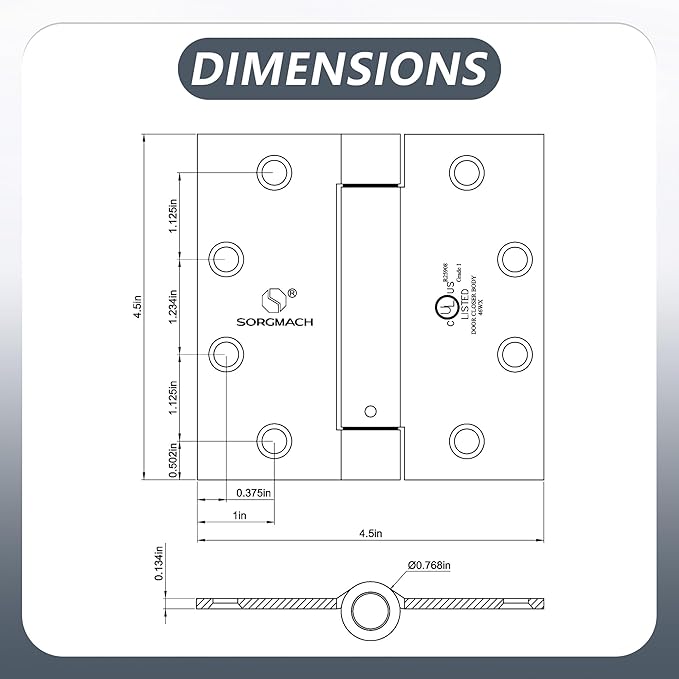 Self Closing Door Hinges 3 Pieces 4-1/2 Inch Oil Rubbed Bronze Auto Close Hinge Adjustable Spring Hinges Square Corner Commercial Door Closer Hinge Iron