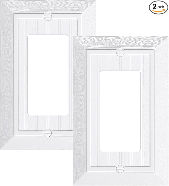2-Pack Classic Beadboard Decorator Wall Plate Cover, Pure White Decorative Switch Plates and Outlet Covers, Durable Unbreakable Polycarbonate Wall Plates for Electrical Outlet, Receptacle, GFCI Outlet