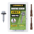 LIONMAX 1000-PCS Metal Roofing Screws #10 × 1 Inch, Rustproof Coating Hex Head Sheet Metal to Wood Siding Screw with Rubber Washer, Sharp Point, Hex Socket Included