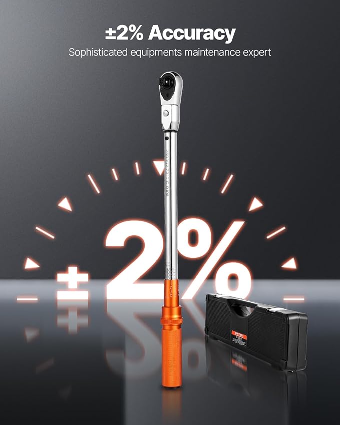 VEVOR Adjustable Torque Wrench 1/2 Inch Drive, 20-160Ft.lb/27.1-216.8Nm, 38MM Open End, 3/8 Inch Drive Torque Wrench with Interchangeable Jaw & Ratchet Head for HVAC, Car, Moto, Narrow Pipeline