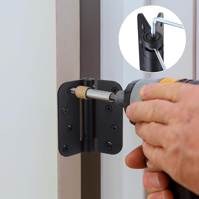 Yaocom 10 Pack Self Closing Door Hinge 4 Inch Spring Loaded Hinges with 5/8'' Radius Corners Automatic Door Closer Hinge Adjustable Tension for Garage, Residential(Black)