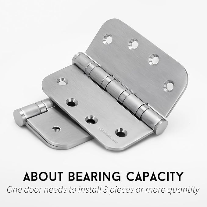 3 Pack goldenwarm Satin Nickel 4'' Door Hinges for Exterior Doors Ball Bearing Door Hinges 4in x 4in with 5/8'' Radius Corners, Heavy-Duty, 304 Stainless Steel
