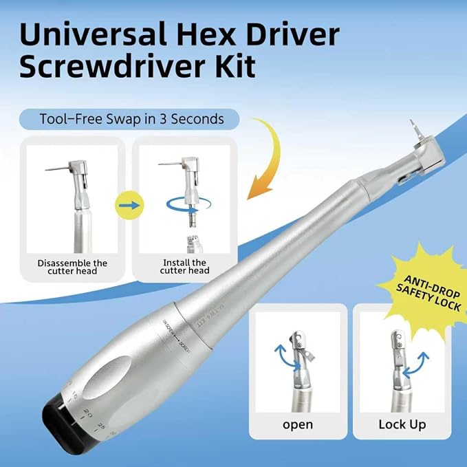 Dental Implant Torque Wrench Kit, Dental Torque Wrench with 7 Torque Settings (5-35N.cm), Replaceable Head & 16 Precision Bits, Metal Lock, Autoclavable 135°C/275°F for Dental Clinic