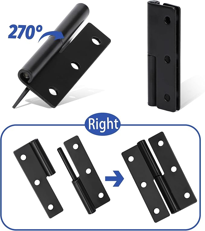 2 PCS Black Lift Off Hinge 2.5Inch Stainless Steel Detachable Small Lift Off Hinges Right Handed Slip Joint Flag Hinges Rising Butt Cabinet Door Hinges