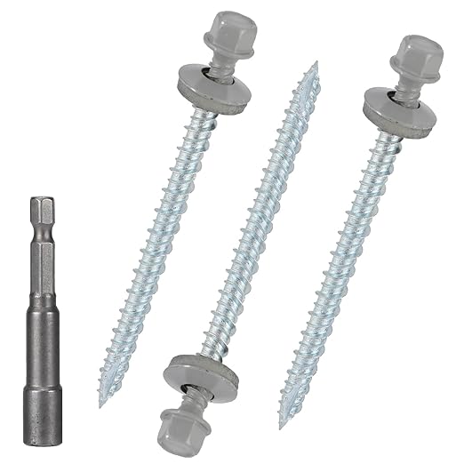 Metal Roofing Screws 10 x 2-1/2 inch, Gray Hex Head Sheet Metal Roof Screw with EPDM Washer for Corrugated Roofing (250Pcs)