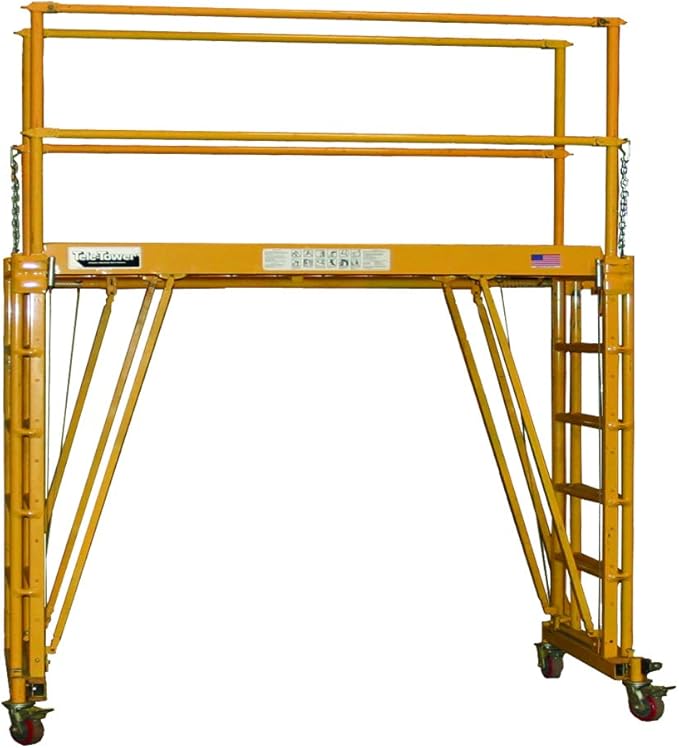 Tele-Tower® Adjustable Work Platform Model 1101-96, 1000 lbs, 11' 8’x19” Deck Size, Scaffolding Alternative, Safety Rails, Adjustable Outriggers, Easy Assembly, Portable