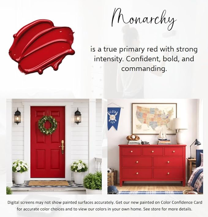 ALL-IN-ONE Paint by Heirloom Traditions, Monarchy (Primary Red), 8oz Sample - Durable cabinet and furniture paint. Built in primer and top coat, no sanding needed. Includes our 30 featured color card.