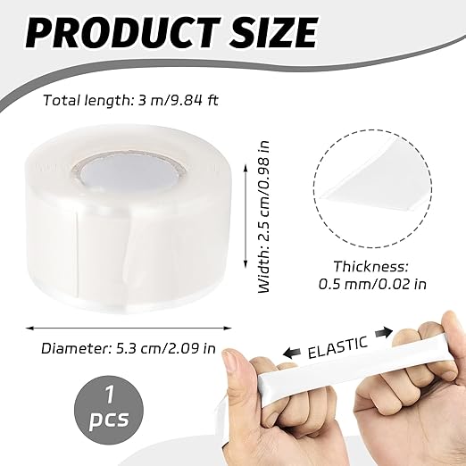 White 9.8 Ft Silicone Grip Tape for Handles, Waterproof Self Fusing Silicone Tape, Water Hose Repair Tape for Pull Up Bars, Dumbbells, Sports Gym Equipment, Tools, Baseball Bat
