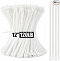 Reallnaive 500 Pcs 12 Inch Zip Ties Heavy Duty 120 Lbs Tensile Strength White Nylon Wire Cable Ties Bulk for Indoor Outdoor